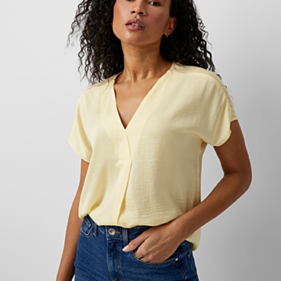 Yellow Inwear Blouse - Short Sleeves V-Neck - Picture 1 of 15